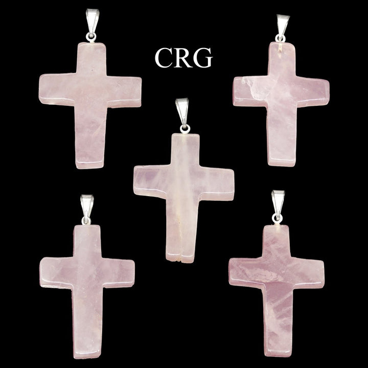 Rose Quartz Cross Pendant with Silver Bail (5 Pieces) Size 30 mm Crystal Jewelry CharmCrystal River Gems