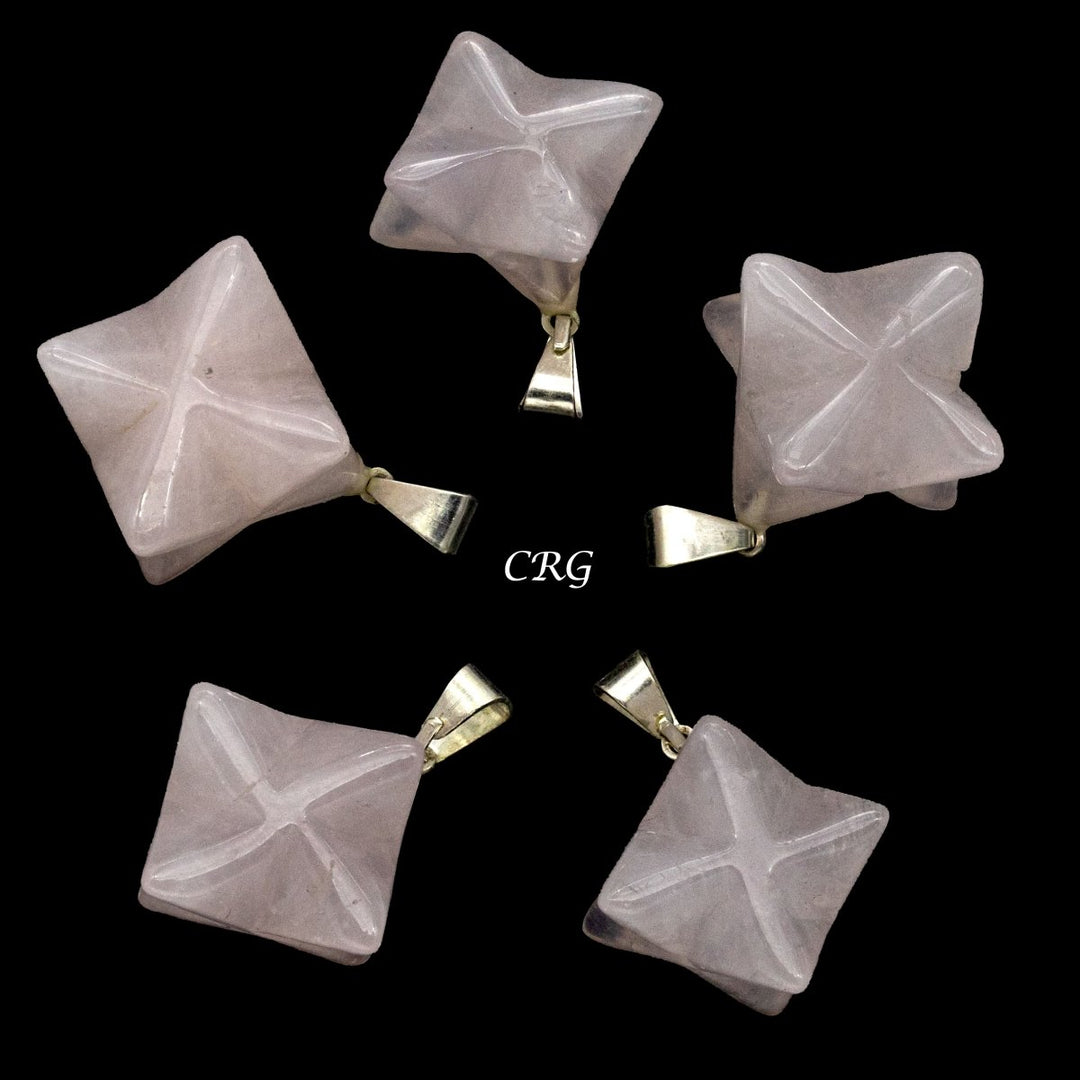 Rose Quartz Merkaba Pendant with Silver Bail (5 Pieces) Size 30 mm Crystal Jewelry Charm