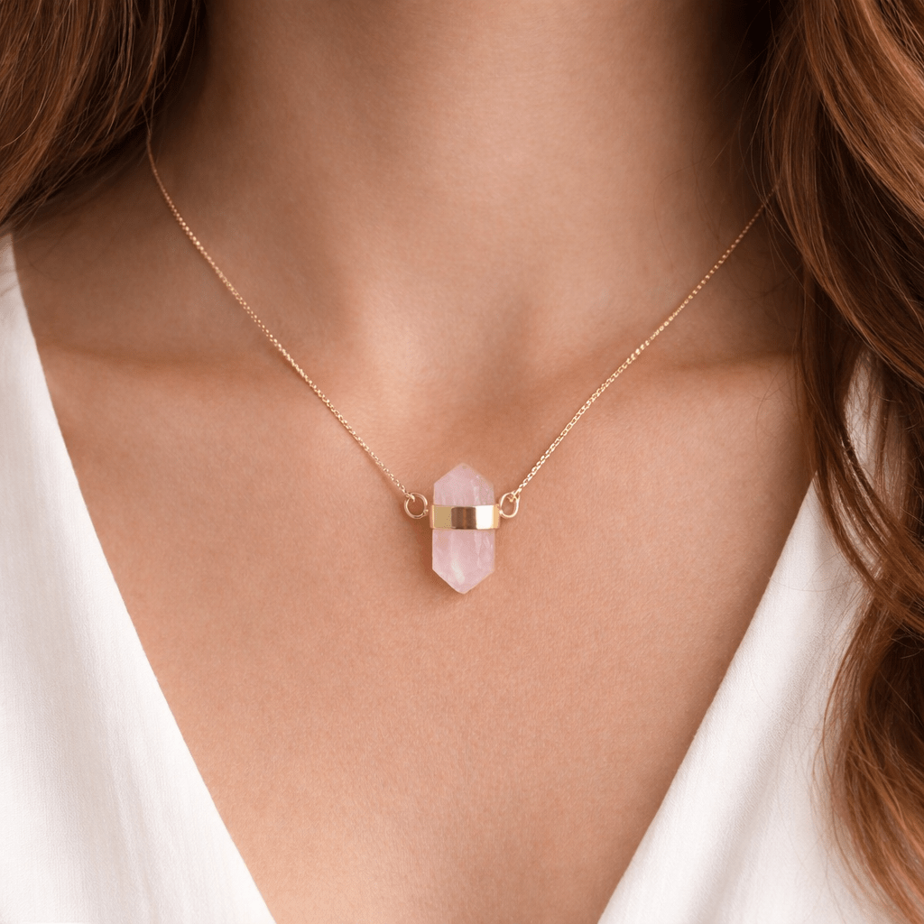 Rose Quartz Mini Point Necklace with Gold Plating (18 Inches) (1 Piece)Crystal River Gems
