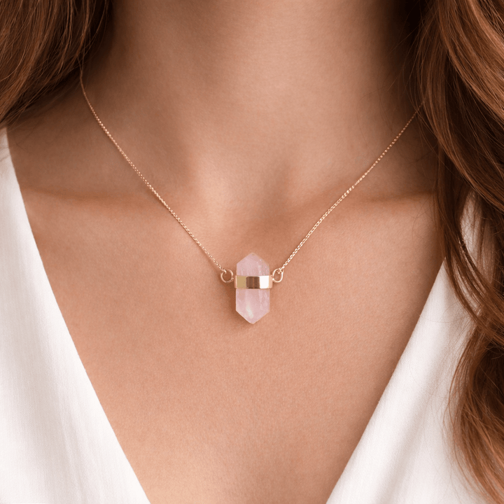 Rose Quartz Mini Point Necklace with Gold Plating (18 Inches) (1 Piece)Crystal River Gems