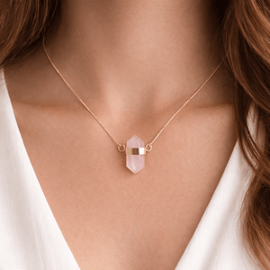 Rose Quartz Mini Point Necklace with Gold Plating (18 Inches) (1 Piece)