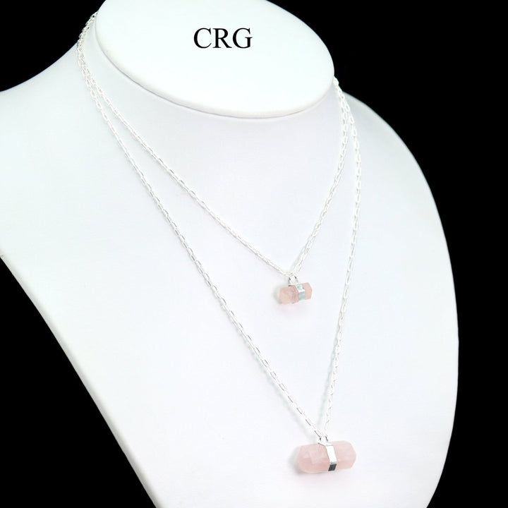 Rose Quartz Point Layered Necklace with Silver Plating (24 Inches) (1 Piece)Crystal River Gems