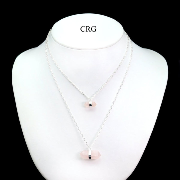 Rose Quartz Point Layered Necklace with Silver Plating (24 Inches) (1 Piece)Crystal River Gems