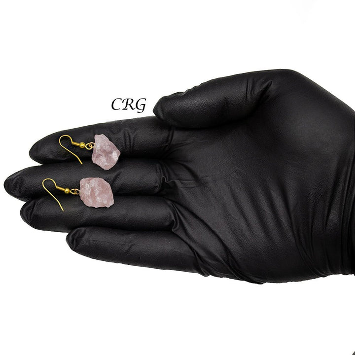 Rose Quartz Rough Earrings with Gold Plated Wire (0.5 To 1 Inch) (1 Pair)Crystal River Gems
