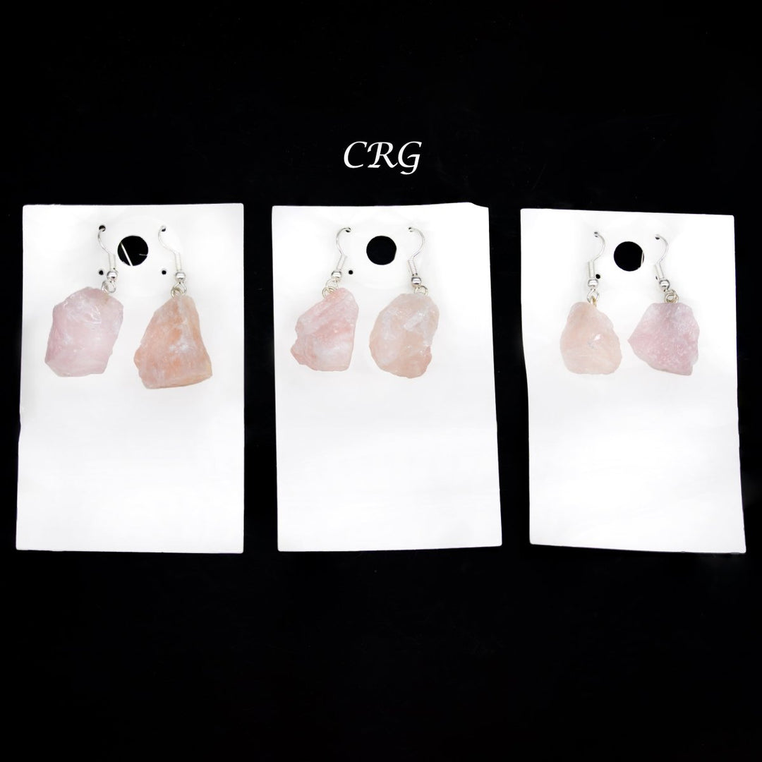Rose Quartz Rough Earrings with Silver Plated Wire (0.5 To 1 Inch) (1 Pair)Crystal River Gems