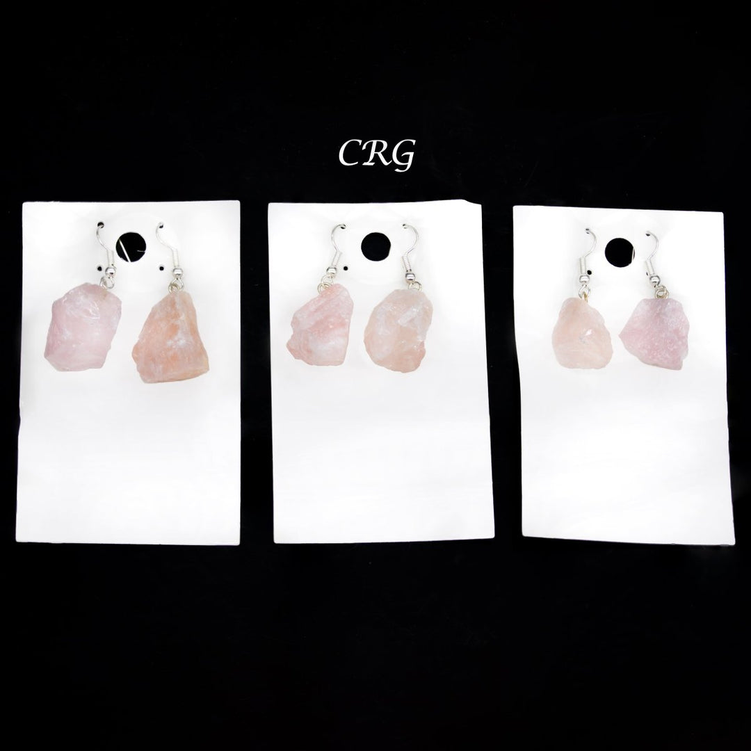 Rose Quartz Rough Rock Earrings with Silver-Plated Ear Wire (2 Pieces) Size 1 to 2 Inches Crystal Jewelry