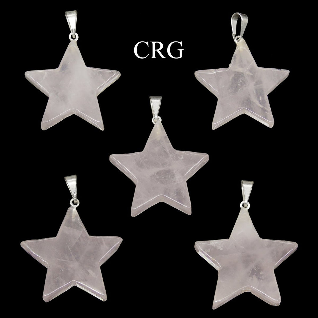 Rose Quartz Star Pendant with Silver Bail (5 Pieces) Size 30 mm Crystal Jewelry Charm