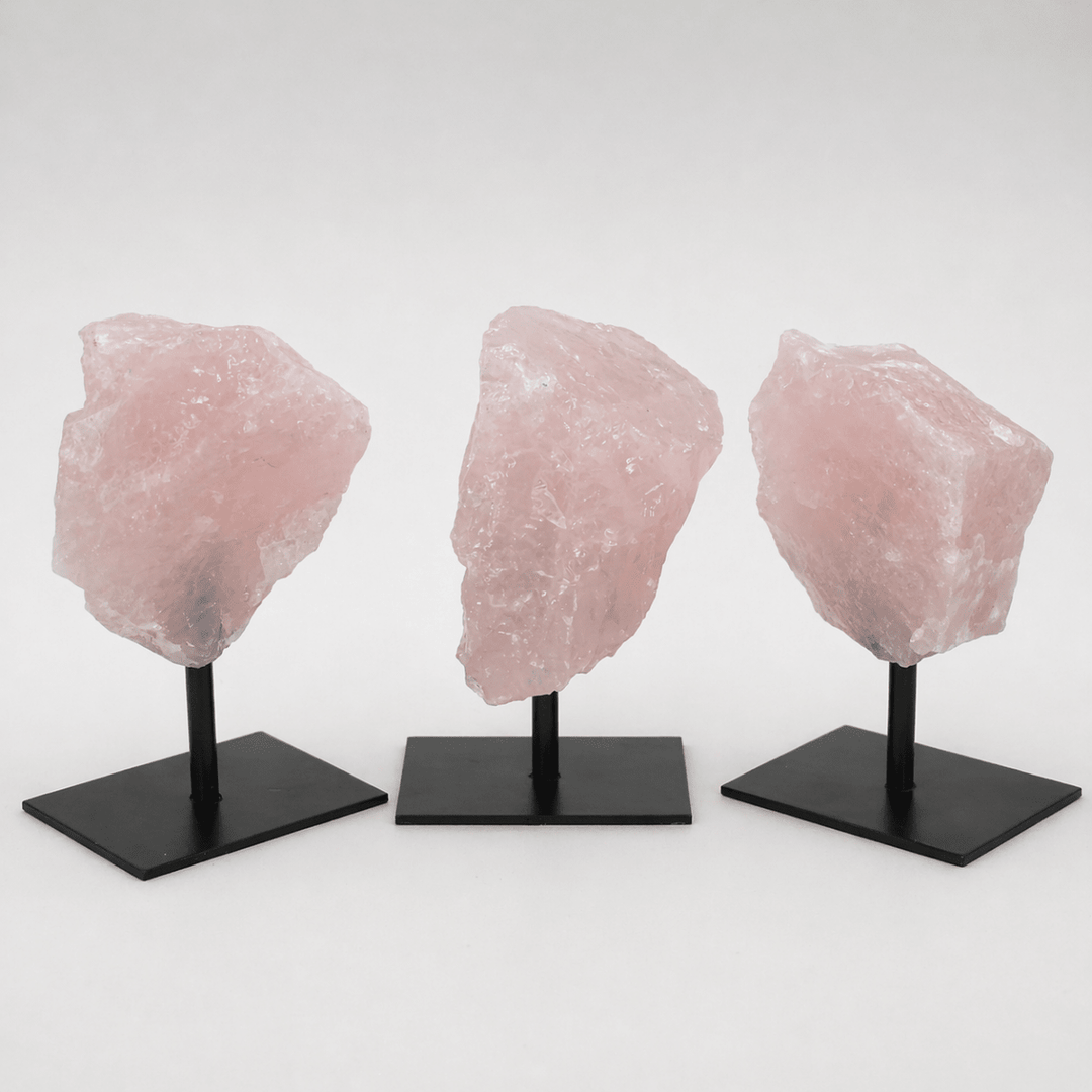 Rough Rose Quartz on Metal StandCrystal River Gems