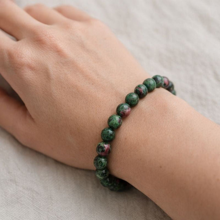Ruby Zoisite Tumbled Bead Stretch Bracelet (8mm) UV ReactiveCrystal River Gems
