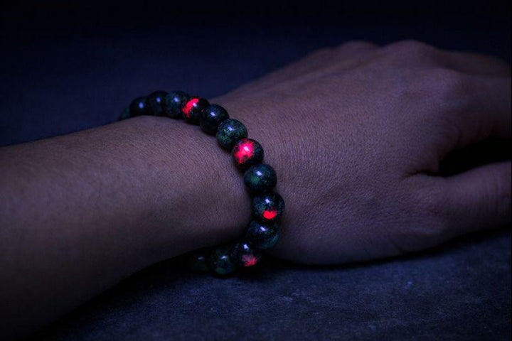 Ruby Zoisite Tumbled Bead Stretch Bracelet (8mm) UV ReactiveCrystal River Gems