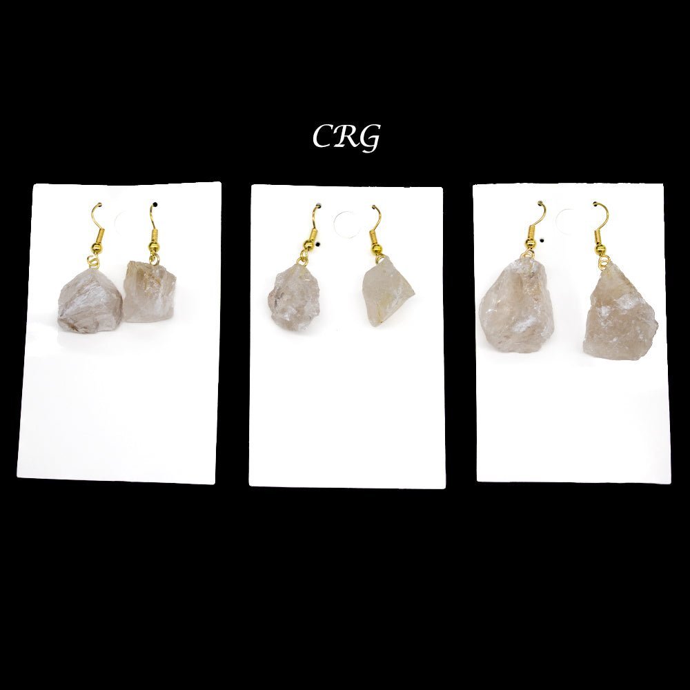 Rutilated Quartz Rough Earrings with Gold Plated Wire (0.5 To 1 Inch) (1 Pair)Crystal River Gems