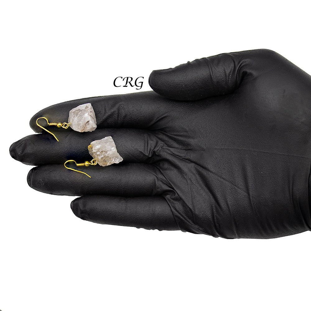 Rutilated Quartz Rough Earrings with Gold Plated Wire (0.5 To 1 Inch) (1 Pair)Crystal River Gems