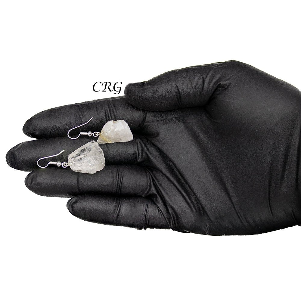 Rutilated Quartz Rough Earrings with Silver Plated Wire (0.5 To 1 Inch) (1 Pair)Crystal River Gems