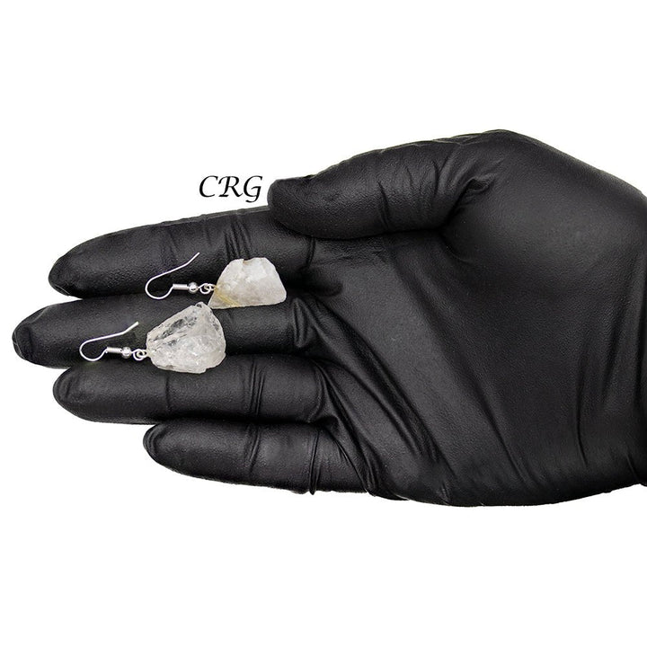 Rutilated Quartz Rough Earrings with Silver Plated Wire (0.5 To 1 Inch) (1 Pair)Crystal River Gems