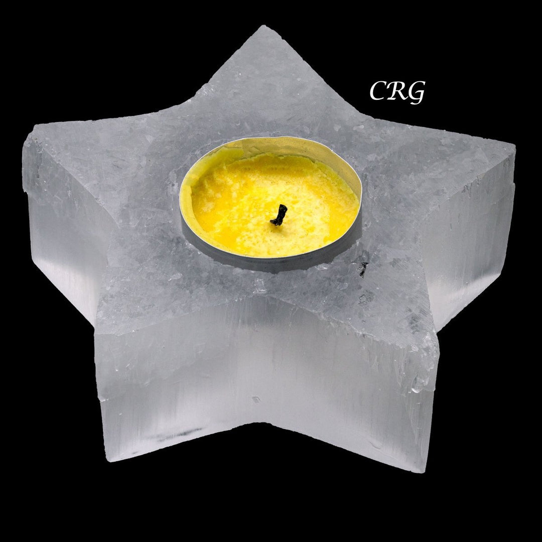 Selenite 5-Point Star Candle Holder (1 Piece) Size 4 Inches Crystal Gemstone Home Decor