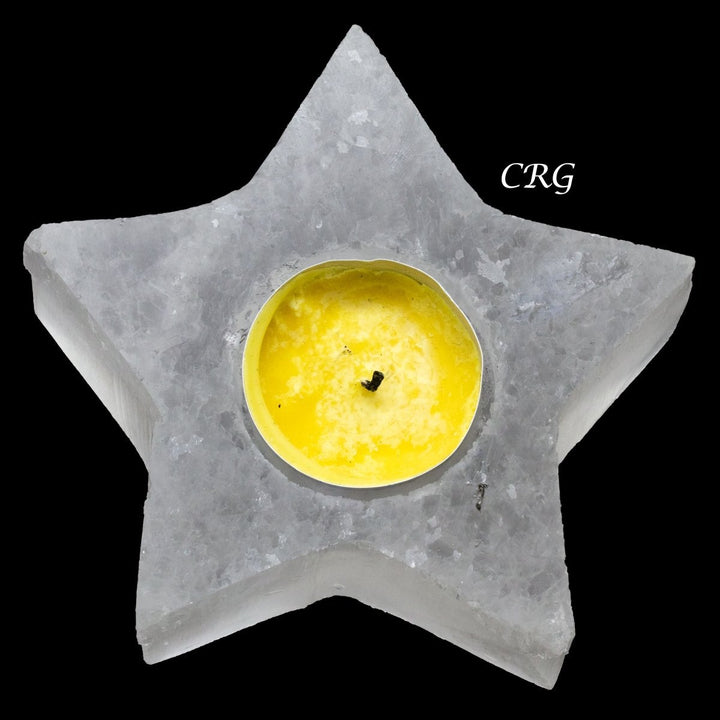 Selenite 5-Point Star Candle Holder (1 Piece) Size 4 Inches Crystal Gemstone Home Decor