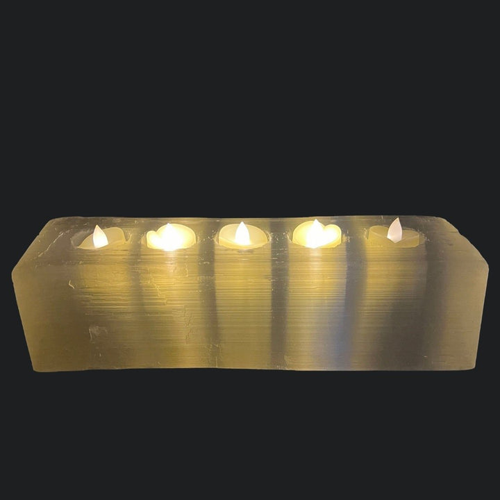 Selenite 5 Tealight Candle Holder 10 inches ( 1 Piece)Crystal River Gems