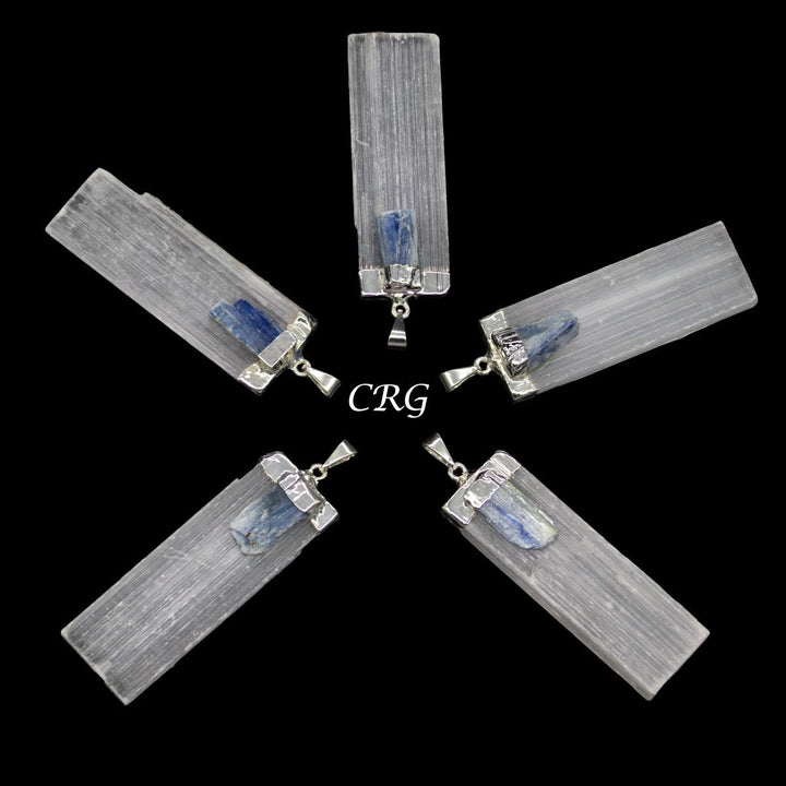 Selenite Blade Pendant with Blue Kyanite and Silver Plating 1 to 2 inches (4 Pieces)Crystal River Gems