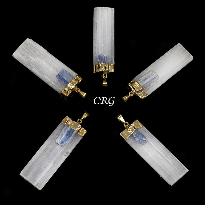 Selenite Blade Pendant with Blue Kyanite Piece and Gold Plating 2 to 2.5 Inches(4 Pieces)Crystal River Gems