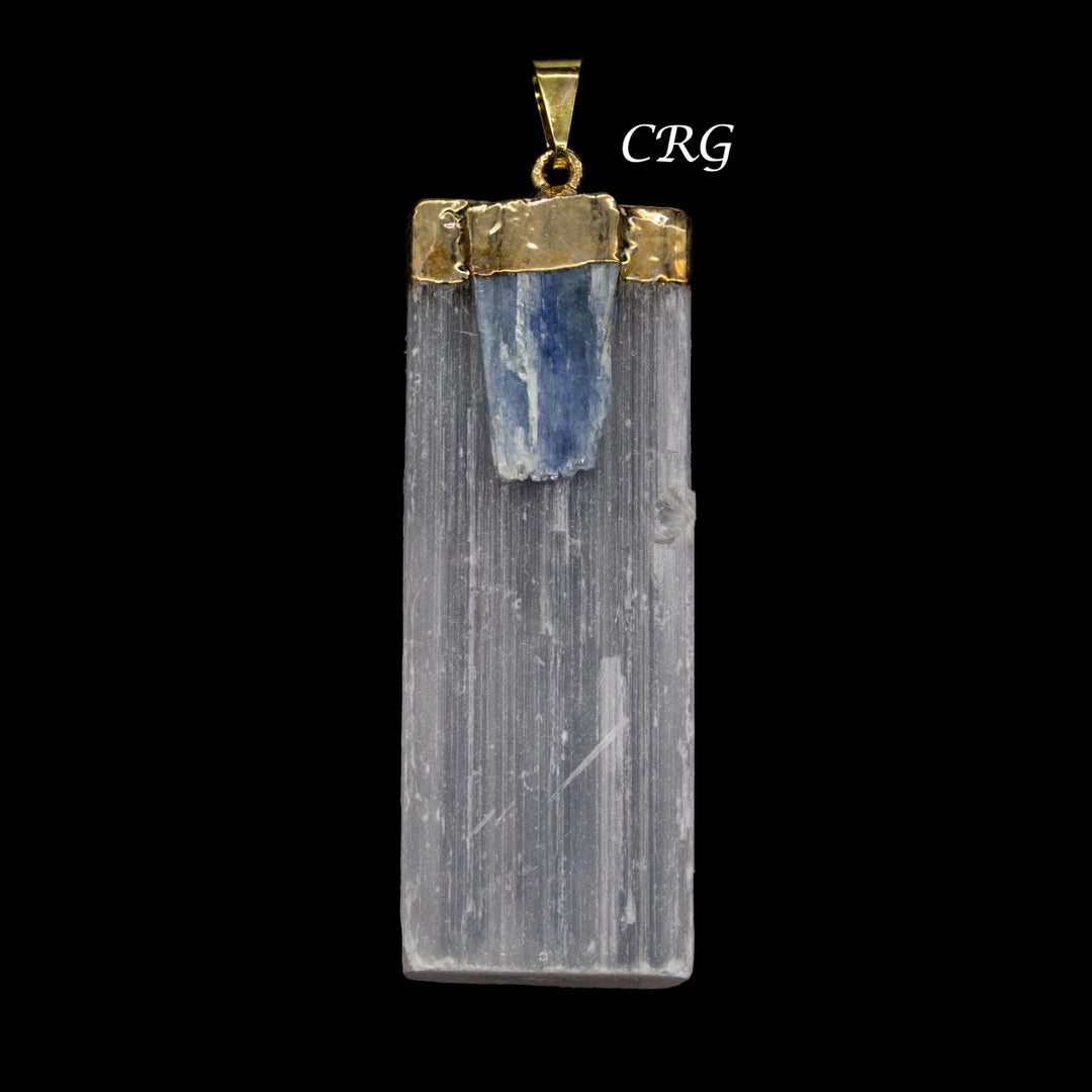 Selenite Blade Pendant with Blue Kyanite Piece and Gold Plating 2 to 2.5 Inches(4 Pieces)Crystal River Gems