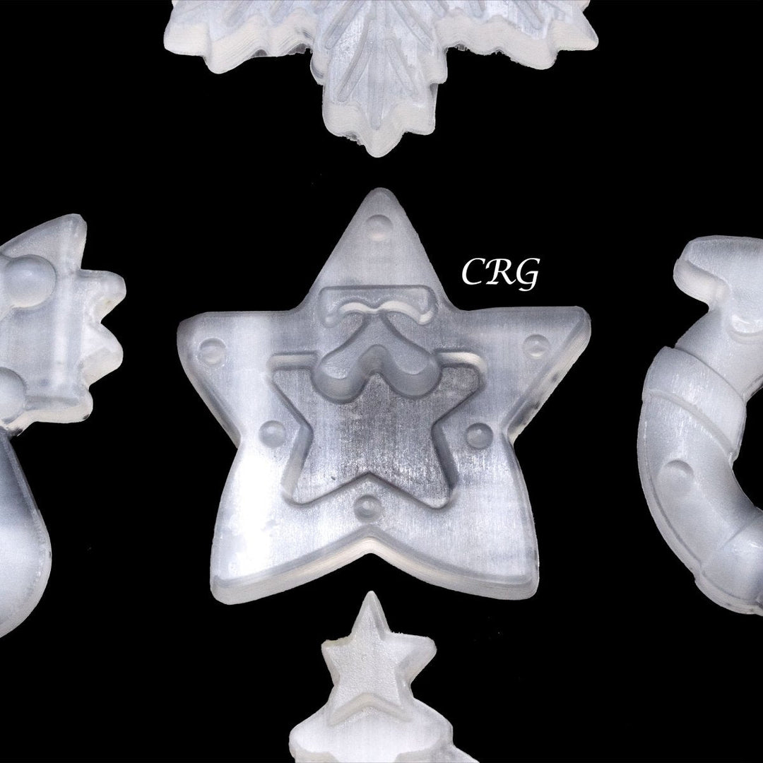 Selenite Christmas Carvings (5 Pieces) Size 5 to 7 cm Holiday Crystal Gemstone Shapes