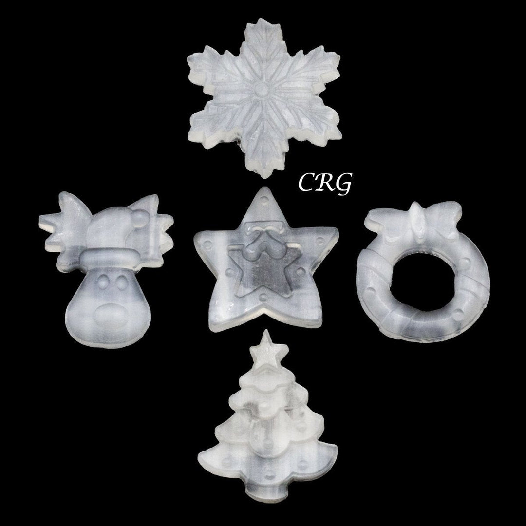 Selenite Christmas Carvings (5 Pieces) Size 5 to 7 cm Holiday Crystal Gemstone Shapes