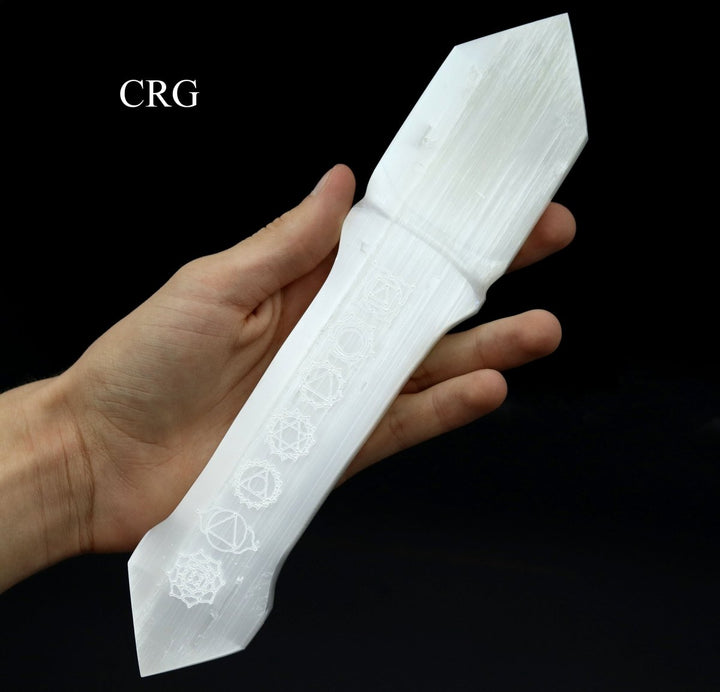 Selenite Engraved Flat Knife (1 Piece) Size 9.5 to 10 Inches Crystal Gemstone Dagger