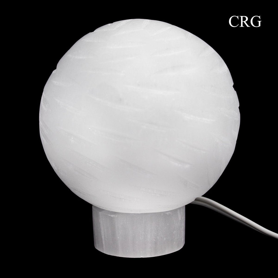 Selenite "Full Moon" Lamp with Stand, Cord, and Bulb 5.5 inches (4 Pieces)Crystal River Gems