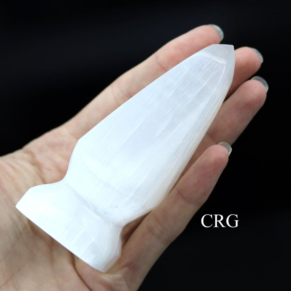 Selenite Hand-Carved Obelisk Tower with Square Base (4 Pieces) Size 3.5 to 4 Inches Crystal Gemstone Point