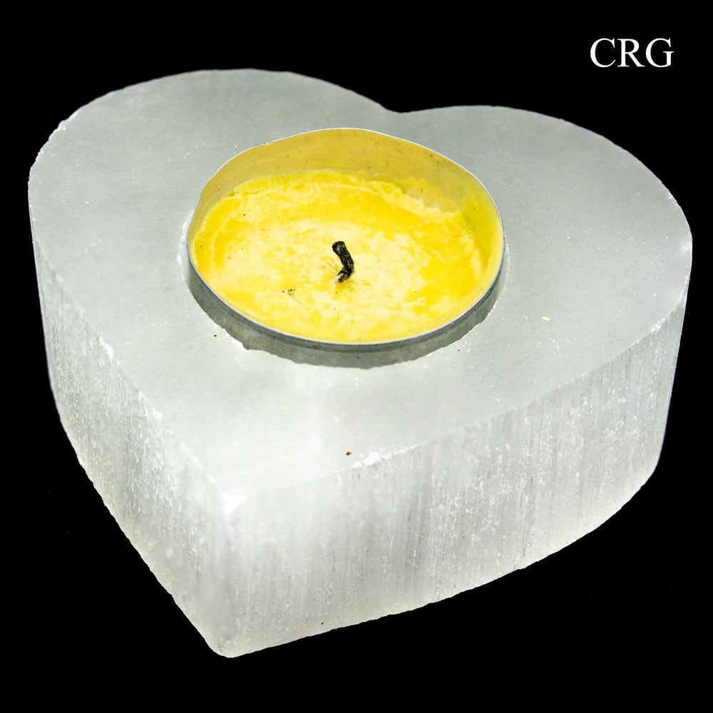 Selenite Heart Tea Light Candleholder (1 Piece) Size 2.5 Inches Crystal Gemstone Decor