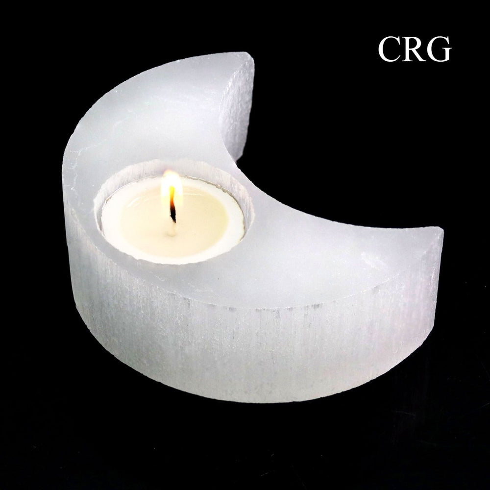 Selenite Moon Tealight Candle Holder (1 Piece) Size 4 Inches Crystal Gemstone Home Decor