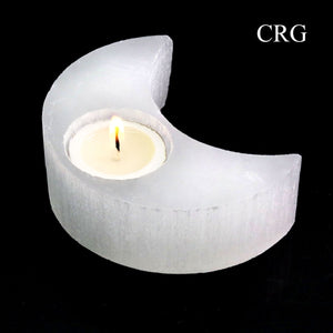 Selenite Moon Tealight Candle Holder Size 4 Inches Crystal Gemstone Home Decor