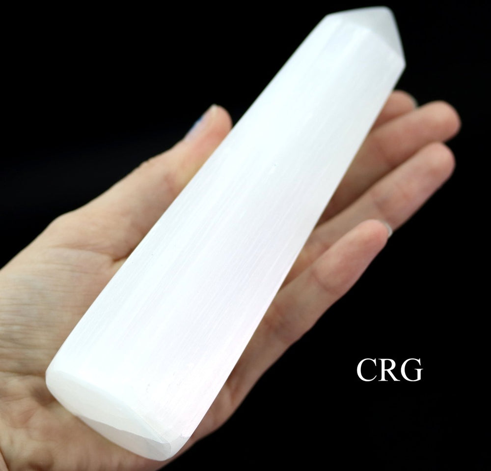 Selenite Obelisk Tower (1 Piece) Size 5 to 6 Inches 6-Sided Faceted Crystal Gemstone Point