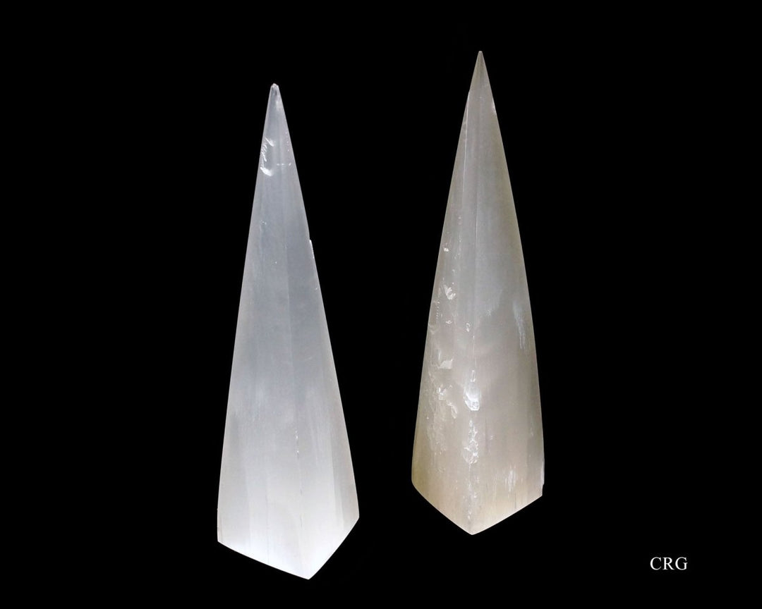 Selenite Pyramid (1 Piece) Size 7 Inches 4-Sided Standing Crystal Gemstone