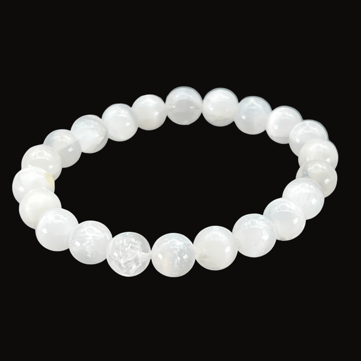 Selenite Round Bead Stretch Bracelet (8 mm)Crystal River Gems