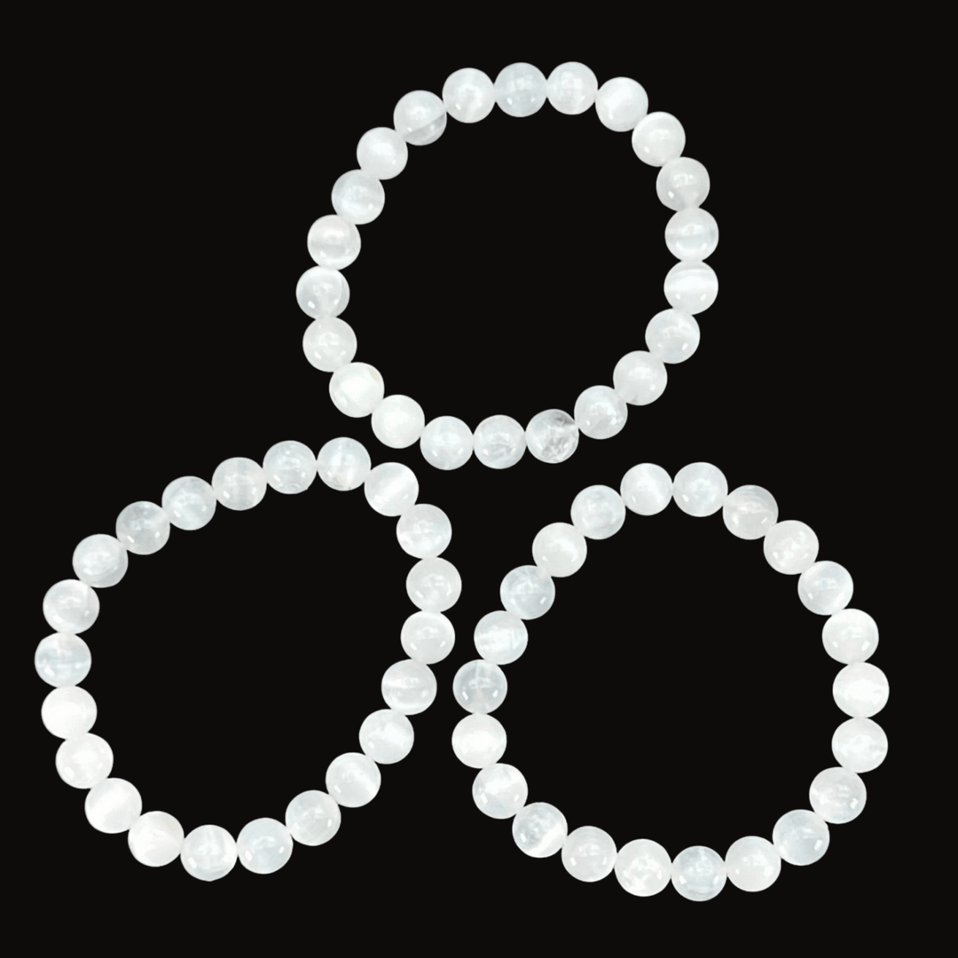 Selenite Round Bead Stretch Bracelet (8 mm)Crystal River Gems