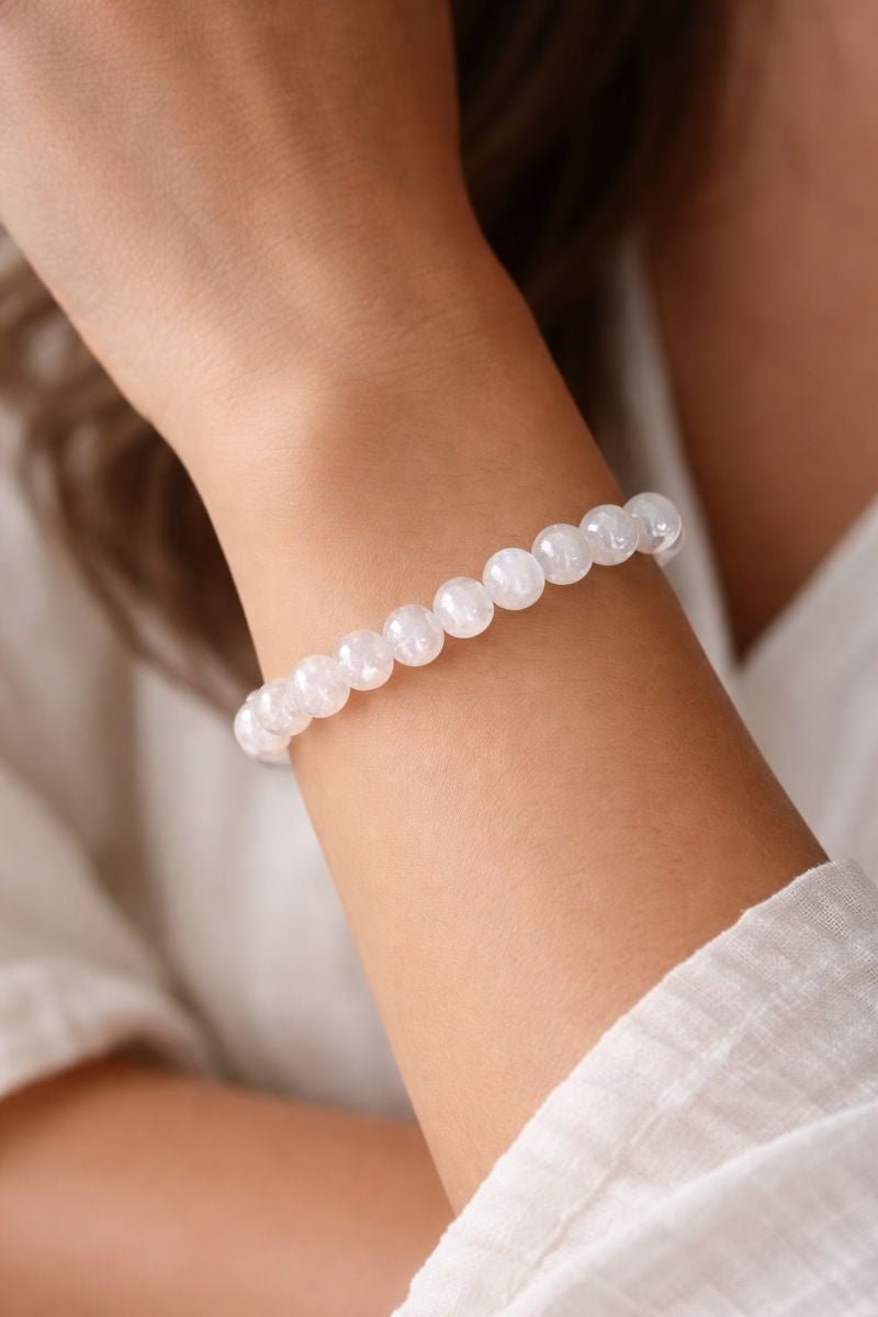 Selenite Round Bead Stretch Bracelet (8 mm)Crystal River Gems