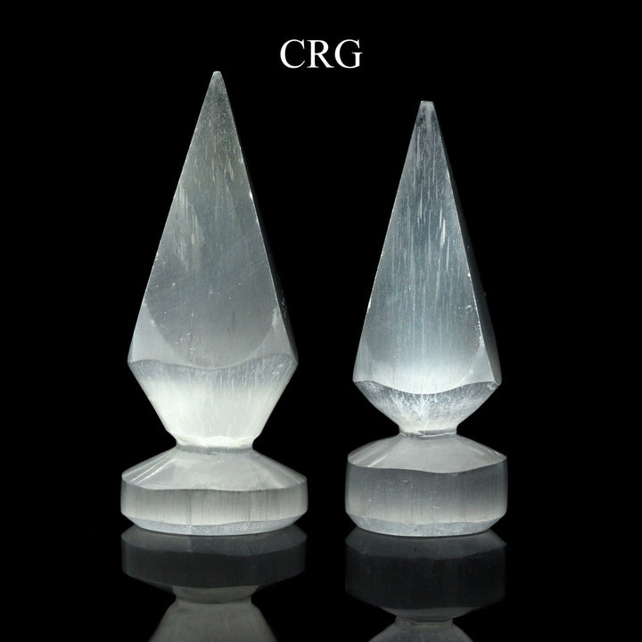 Selenite Small Points with Round Bases (4 Pieces) Size 3.5 to 4 Inches Hand Carved Polished Gemstone DecorCrystal River Gems