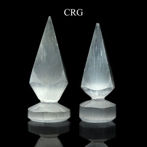 Selenite Small Points with Round Bases (4 Pieces) Size 3.5 to 4 Inches Hand Carved Polished Gemstone Decor