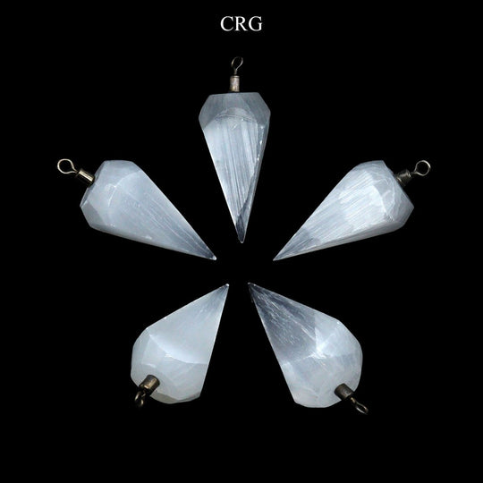 Selenite Small Pyramid Pendant with Silver Bail (1 Piece) Size 25 to 30 mm Crystal Jewelry CharmCrystal River Gems