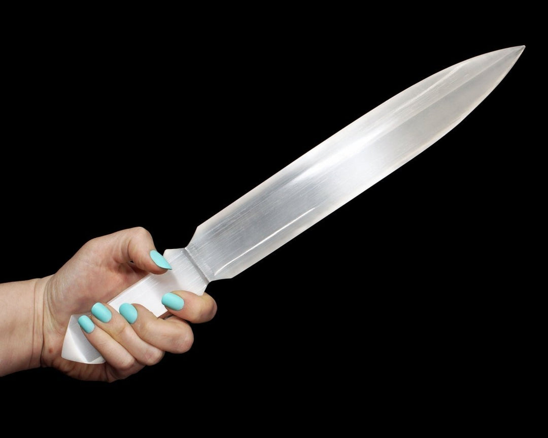 Selenite Sword (1 Piece) Size 15 to 16 Inches Smooth Crystal Gemstone Knife