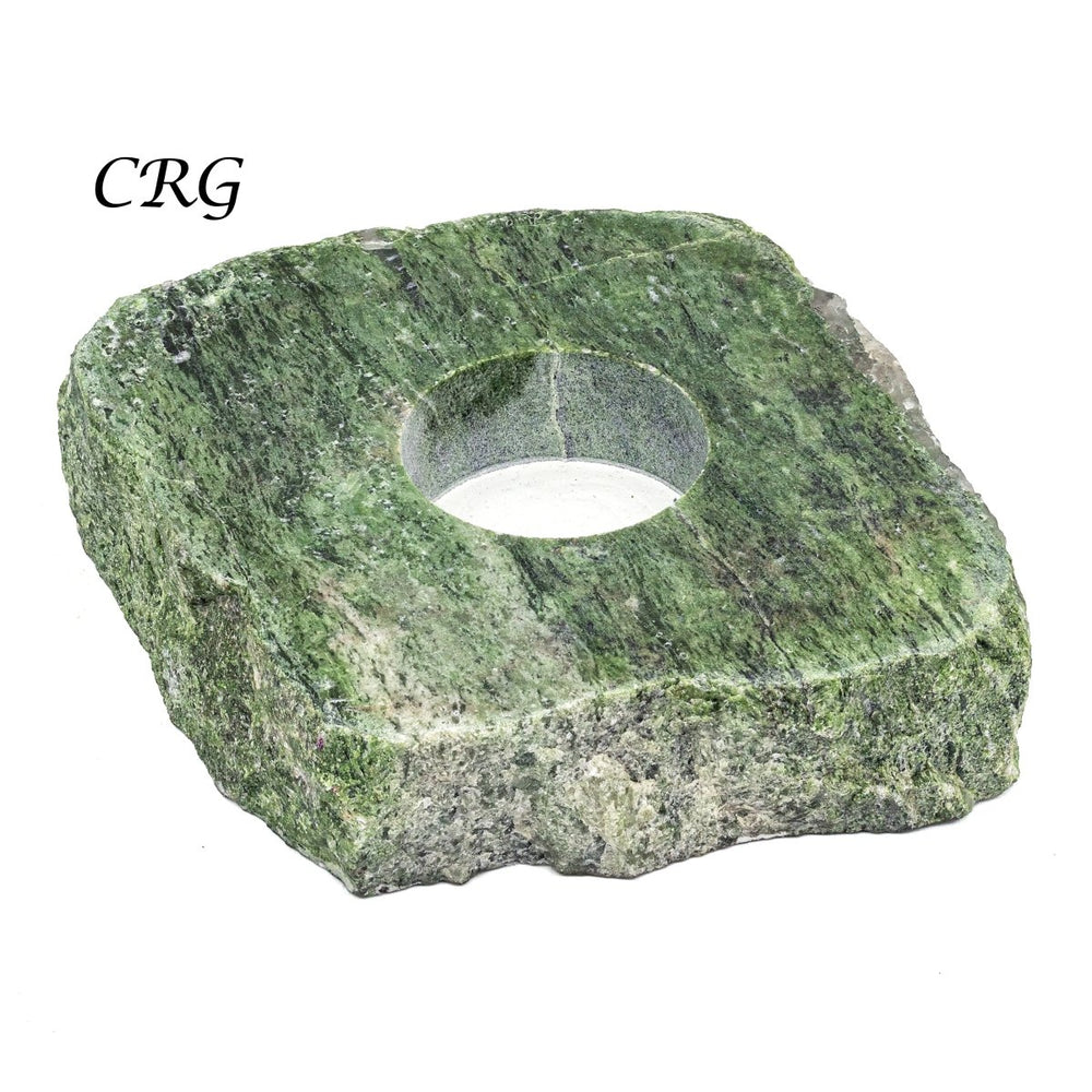 Serpentine Candle Holder (1 Piece) Size 4 to 5 Inches Polished Top Crystal Slice with Felt BottomCrystal River Gems