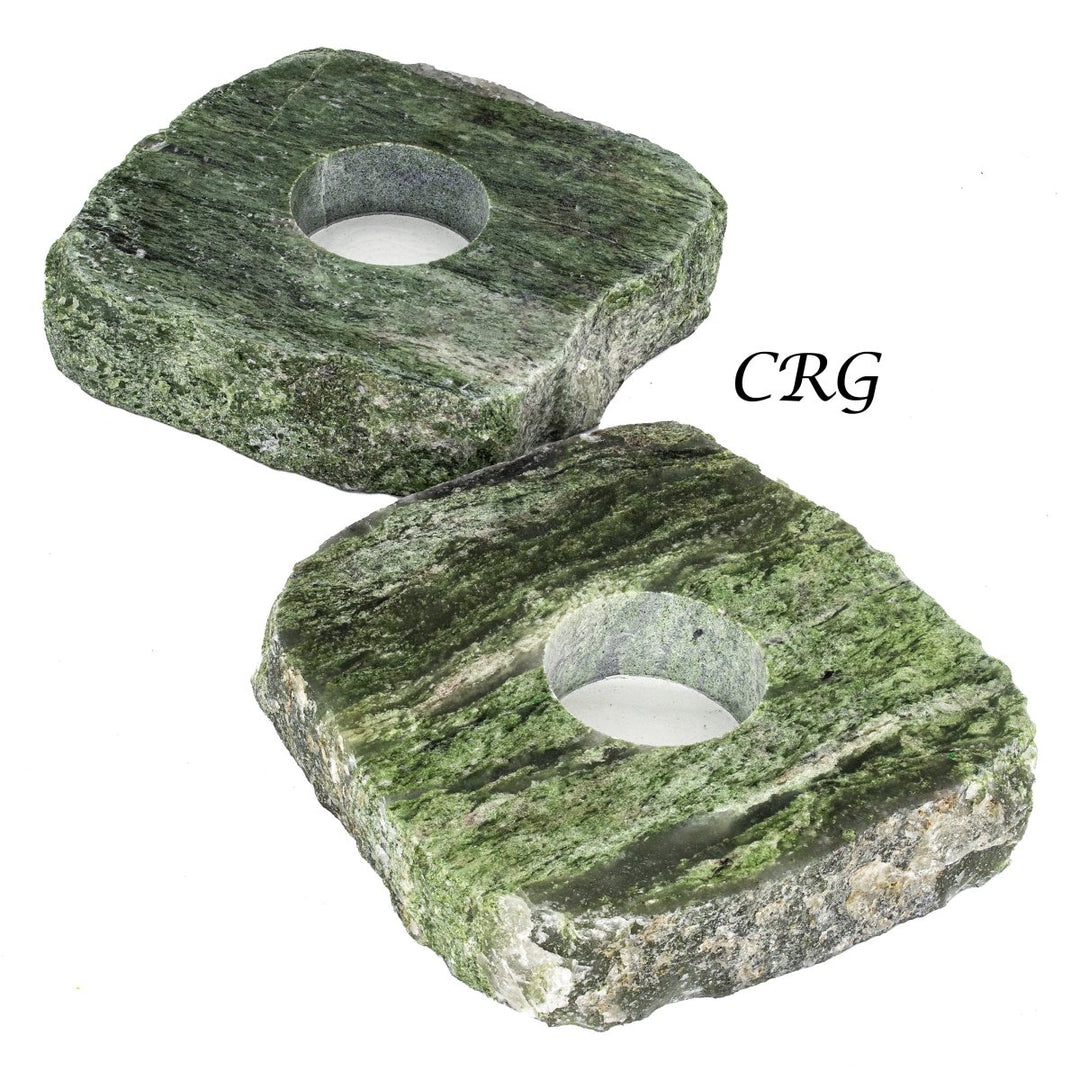 Serpentine Candle Holder (1 Piece) Size 4 to 5 Inches Polished Top Crystal Slice with Felt BottomCrystal River Gems