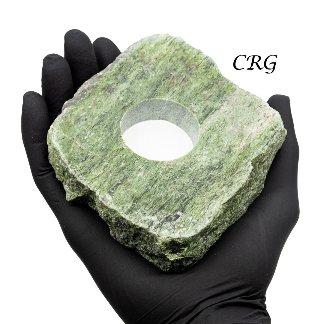 Serpentine Candle Holder (1 Piece) Size 4 to 5 Inches Polished Top Crystal Slice with Felt BottomCrystal River Gems