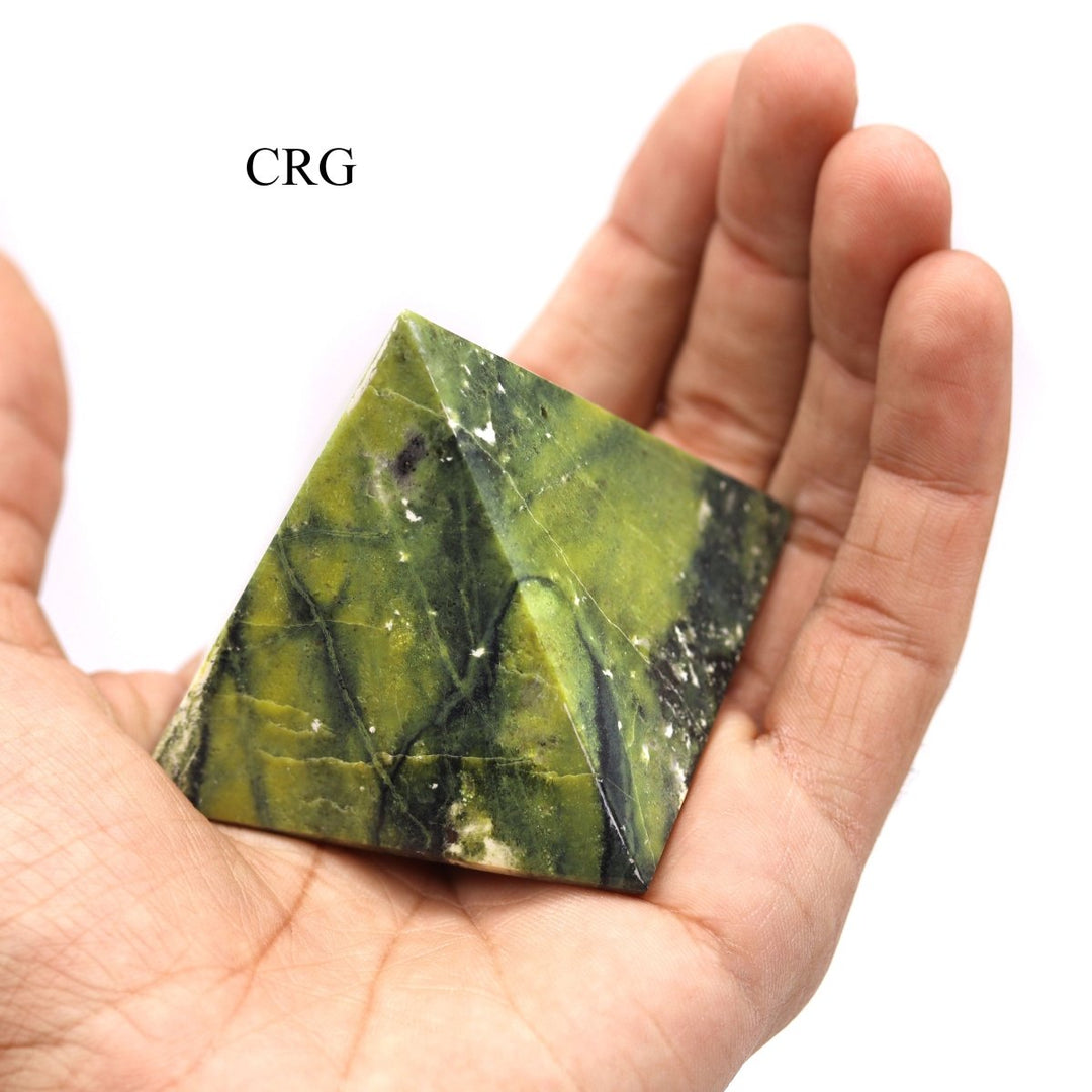 Serpentine Polished Pyramid (1 Piece) Size 8 to 9 cm 4-Sided Crystal Gemstone Shape
