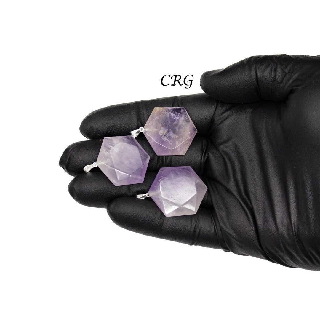 SET OF 5 - Amethyst Hexagram Pendants from Brazil / 30mm AvgCrystal River Gems