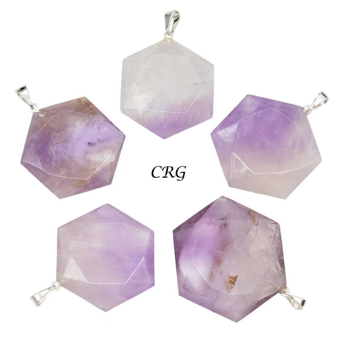 SET OF 5 - Amethyst Hexagram Pendants from Brazil / 30mm AvgCrystal River Gems