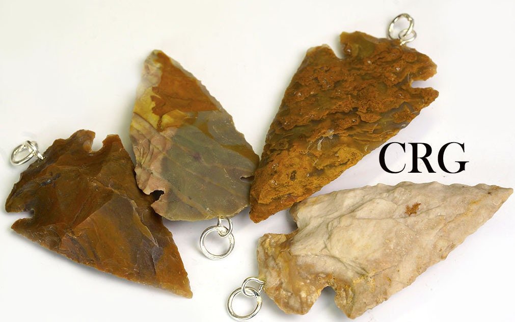 SET OF 6 - Fancy Jasper Arrowhead Pendant w Silver Plated Bail Bulk Wholesale Crystal 1.5" avg.Crystal River Gems