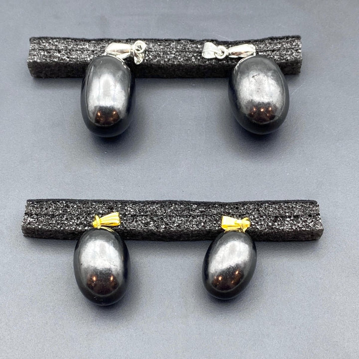 Shungite Polished Egg Gold or Silver PendantCrystal River Gems