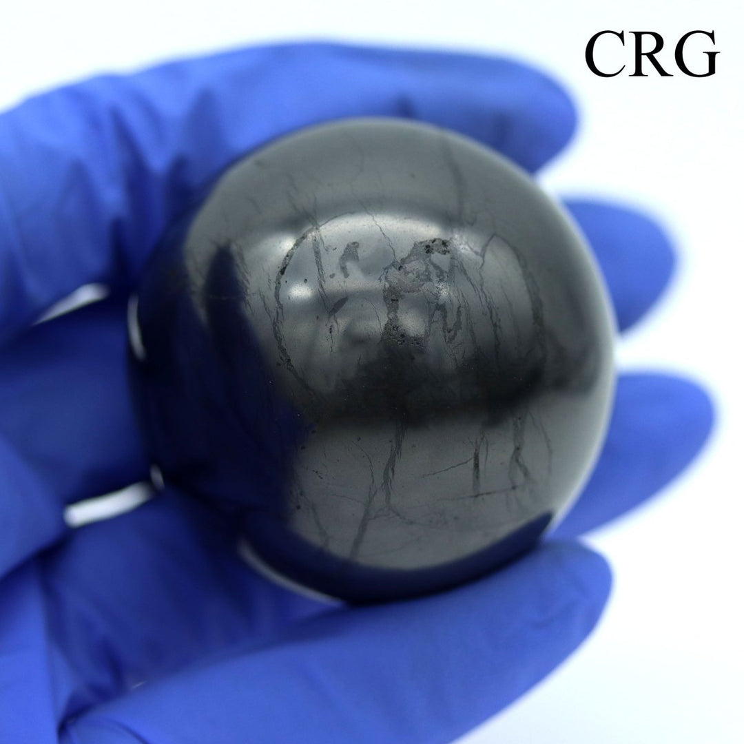 Shungite Polished Sphere (1 Piece) Size 4 cm Crystal Gemstone Ball